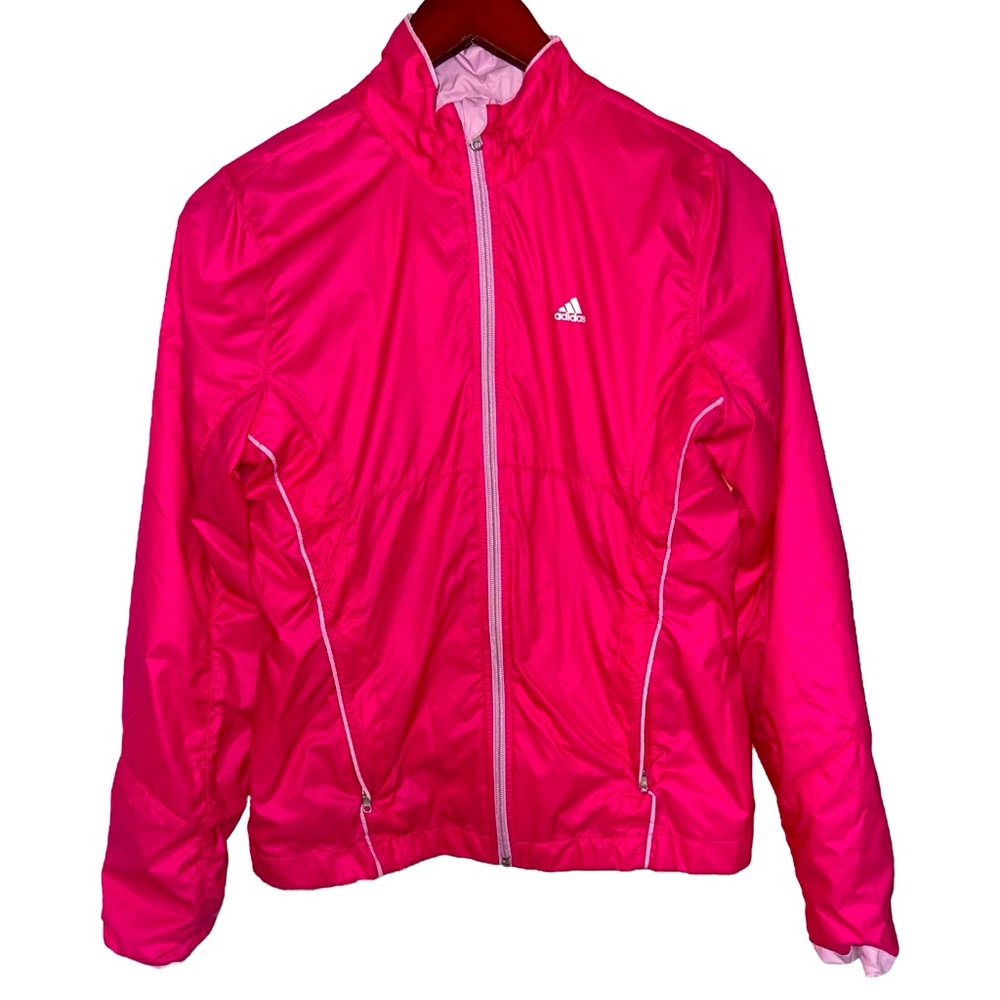 Adidas Women's Small Hot Pink Jacket Windbreaker Full Zip Reflective Strips